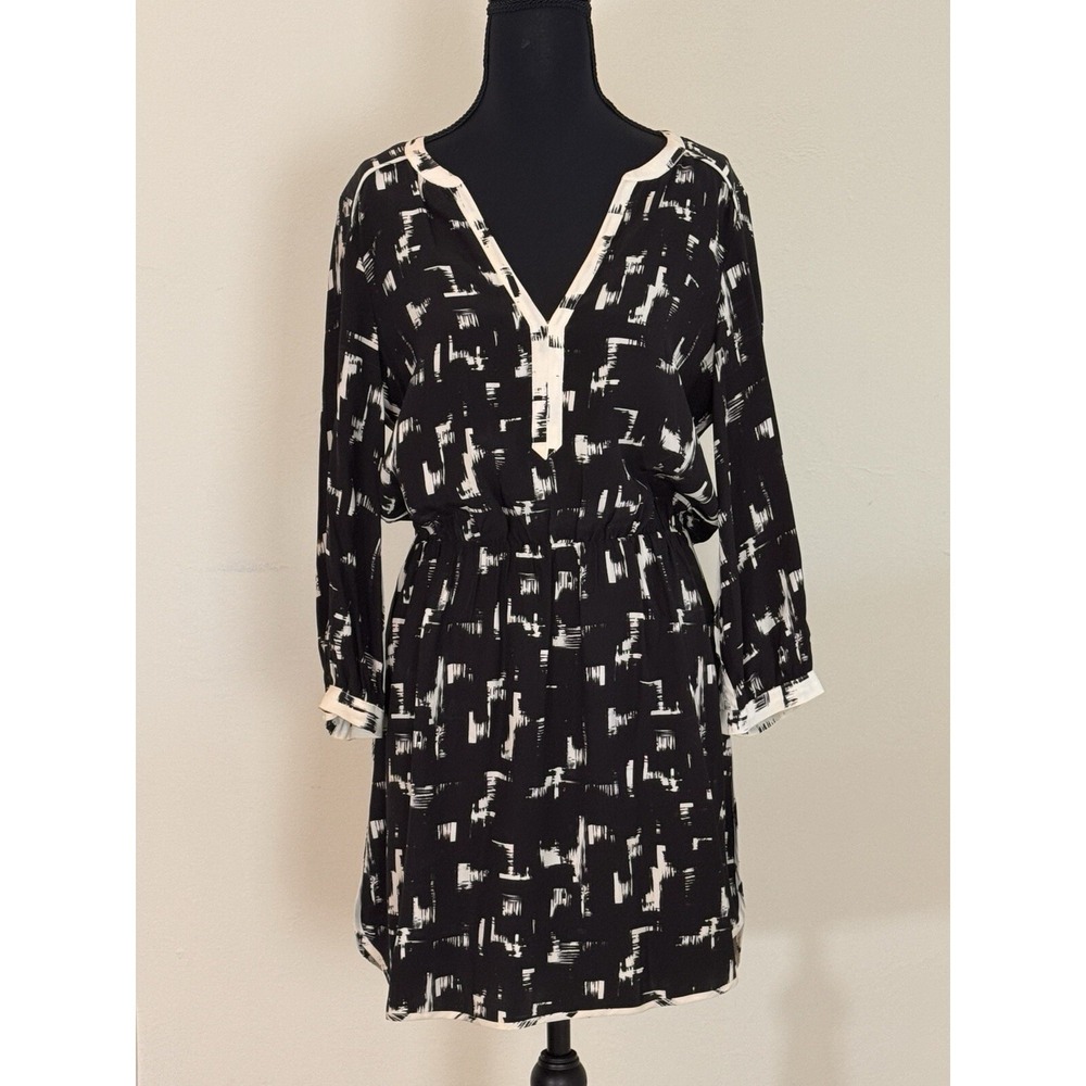 PARKER Mallory Print Blouson 100% Silk Mini Dress Black & White Sz S